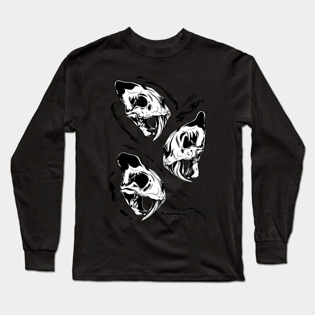 Saber-teethed Tigers Tattoo Flash Long Sleeve T-Shirt by Scottconnick